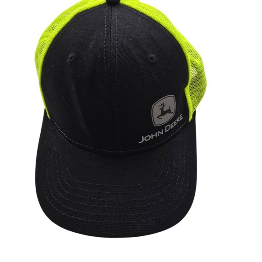 😀 John Deere Trucker Hat Black Neon Yellow Mesh Snapback Graphic‎ Lining Cap